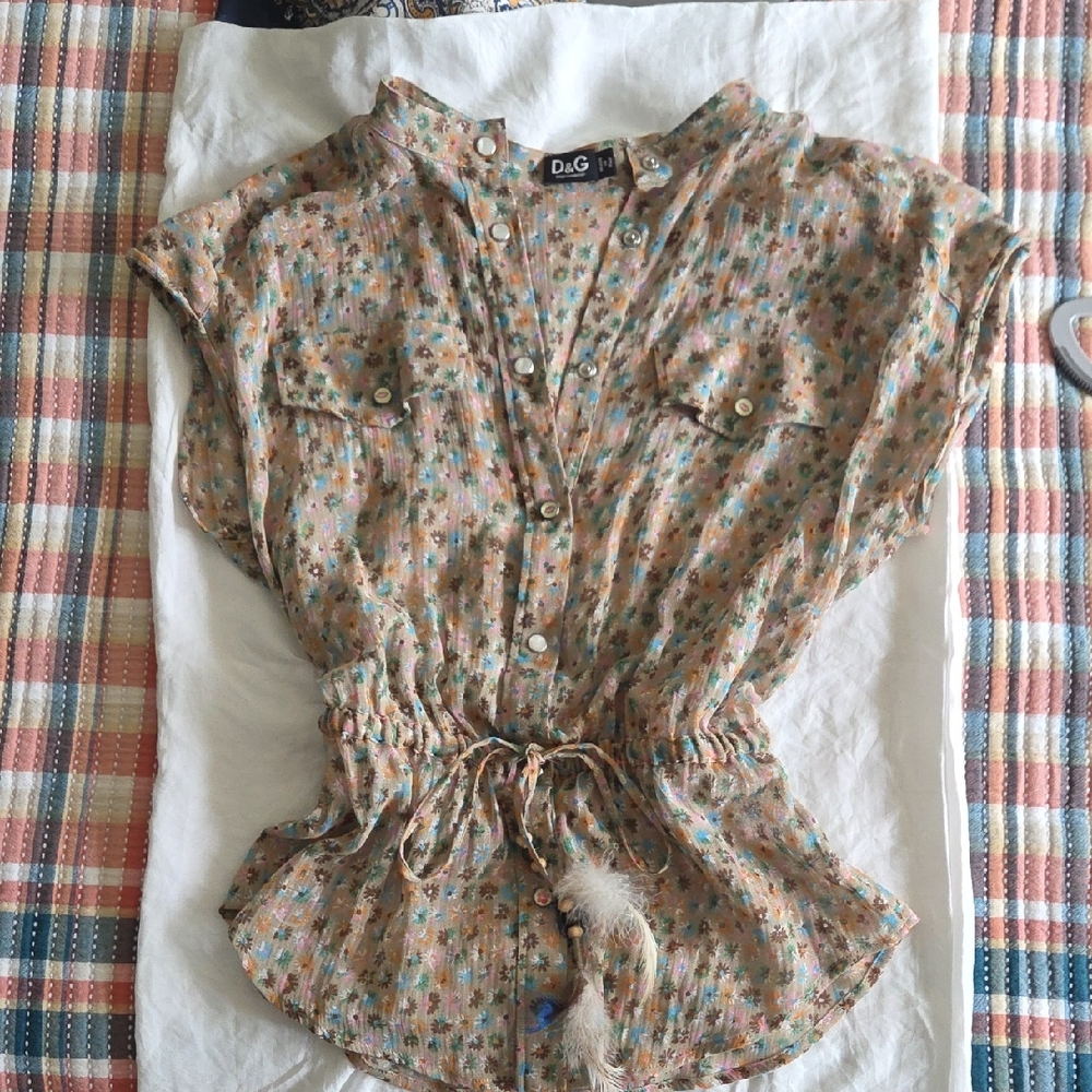 D&G Beige Patterned Button-Up Top